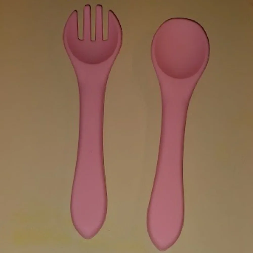 SILICONE, BABY'S FIRST DISHES 6 PIECE SET NEW IN OPEN BOX PINK DISHWASHER SAFE